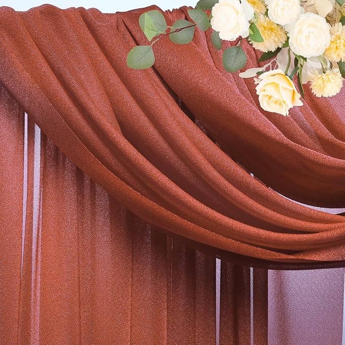 Wedding Arch Draping Fabric Backdrop Drapes 28.7"x 20FT, Terracotta | Sheer - Image 4