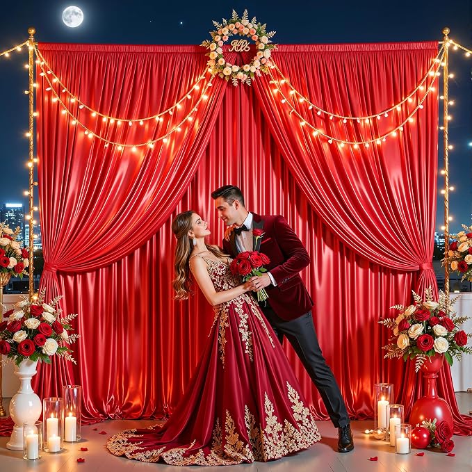 10x10 ft Red Glitter Backdrop Curtain - Image 5