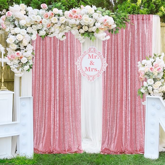 Sequin Backdrop 4 Pcs 2ftx8ft Glitter Blush Pink Party Backdrop Curtain Wedding - Image 3
