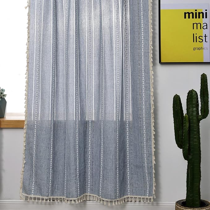 RoomTalks Boho Curtains for Bedroom Living Room 63 Inch Length Light Blue - Image 3