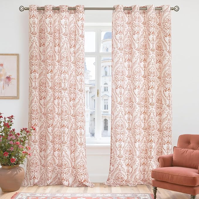 90 inches Long Linen Curtains for Living Room Light Filtering, Medallion Drapes - Image 2
