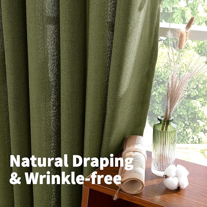 YoungsTex Olive Green Linen Curtains 63 Inch Length 2 Panels - Image 5
