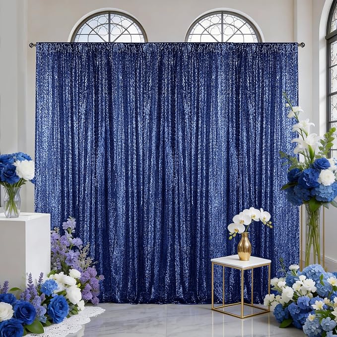 Sugargirl Navy Sequin Backdrop Curtain 7FTx7FT Glitter Navy Background Drapes - Image 7