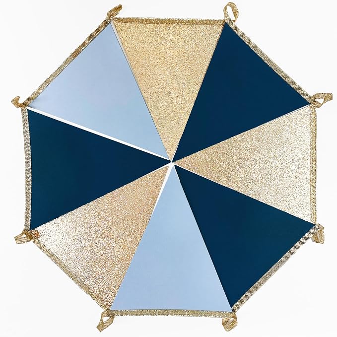 Champagne Gold Navy Blue Dusty Blue Pennant Banner Flag Hanging Paper Triangle - Image 4