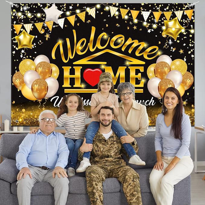 Welcome Back Backdrop Banner Home Decorations Black Gold Homecoming Welcome - Image 2