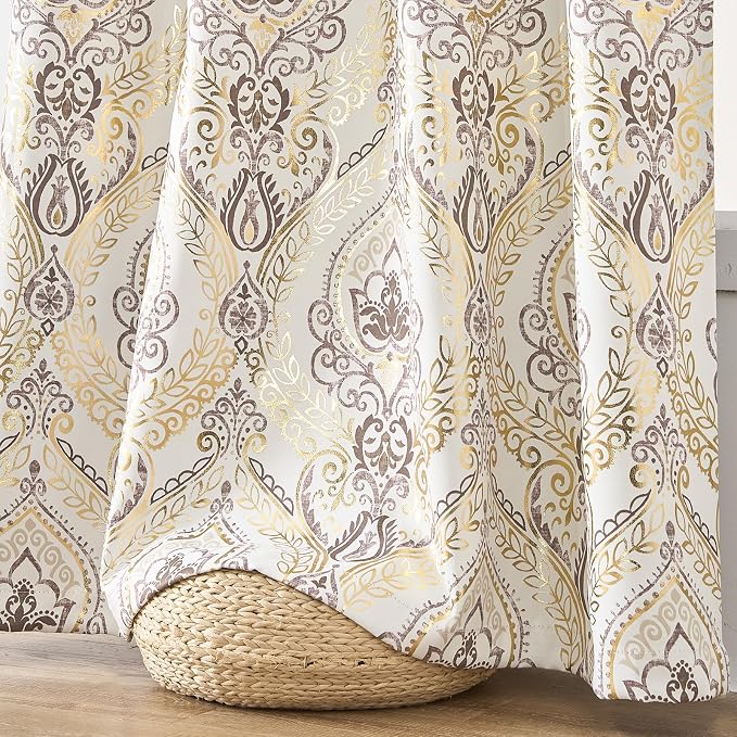 jinchan Gold Foil Blackout Curtains 96 Inch Damask Grommet 2 Panels | Room - Image 6