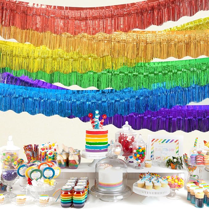 LOLStar Rainbow Foil Fringe Tinsel Garland, Streamers Banner, 6 Pack | 60Ft - Image 6