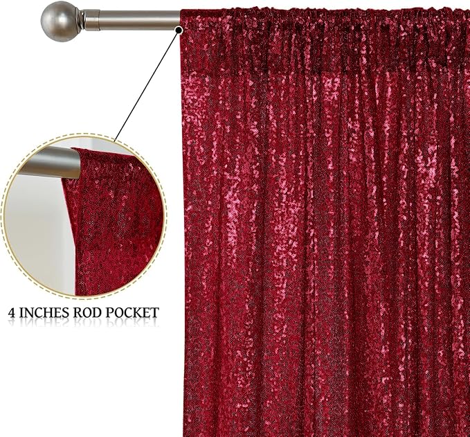 Sugargirl Burgundy Sequin Backdrop Curtain 3 Panels 2FTx8FT Glitter Burgundy - Image 5