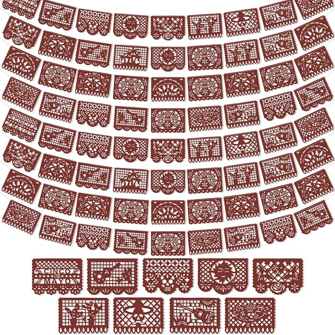 Boao 8 Pcs 120 ft Mexican Party Decorations Fiesta Banner Plastic Papel Picado by Boao