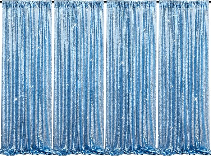 Baby Blue Sequin Backdrop Curtains 4 Pcs 2ftx8ft Glitter Shimmer Fabric | by B-COOL