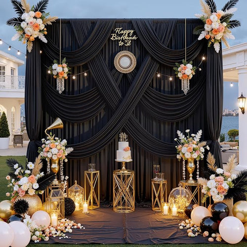 10 ft x 10 ft Wrinkle Free Black Backdrop Curtain - Image 2