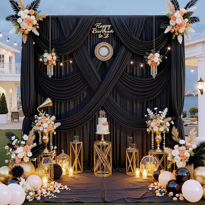 30 ft x 10 ft Wrinkle Free Black Backdrop Curtain - Image 2