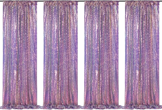 Sequin Backdrop Mermaid Purple 4 Pieces 2FTx8FT Shimmer Birthday Baby Shower by SoarDream