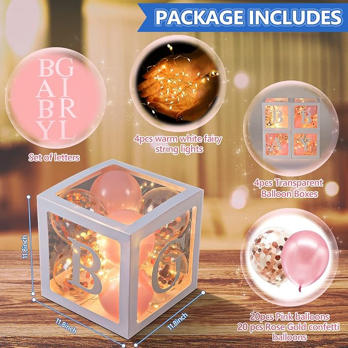 Baby Shower Balloon Box Decorations, 4 Pack Led Fairy String Lights and 40 Pcs - Image 3