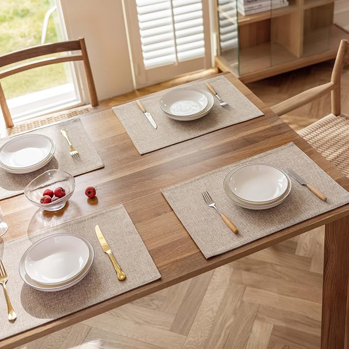 Demetex Linen Placemats Set of 4 Heat Resistant Cloth Place Mats Wipeable - Image 6
