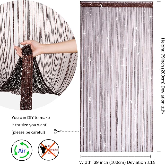 Hysenm 2 Pack 39 x 79 Inch Beaded Curtain String Door Curtains, Hippie Room - Image 2