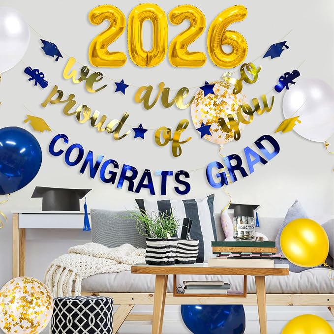 Navy Blue Gold 2026 Graduation Party Decorations Foil Balloon 2026 We are So - Image 3