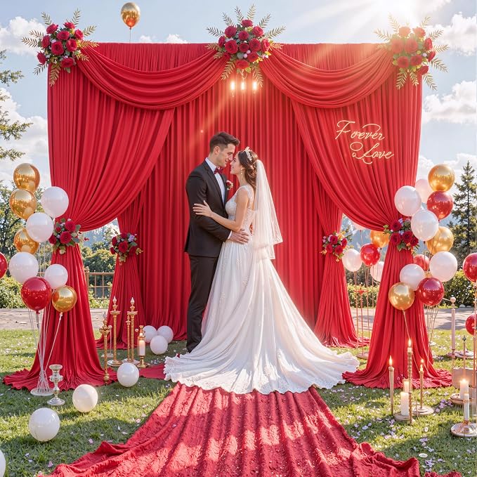 Outpain 20 ft x 8 ft Red Backdrop Curtain Panels, 4 Panels 5 ft x 8 ft Wrinkle - Image 4