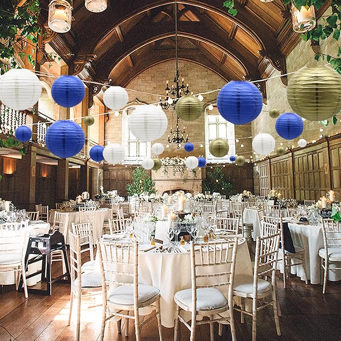 Paper Lanterns Party Decorations Navy Blue Gold - Image 3