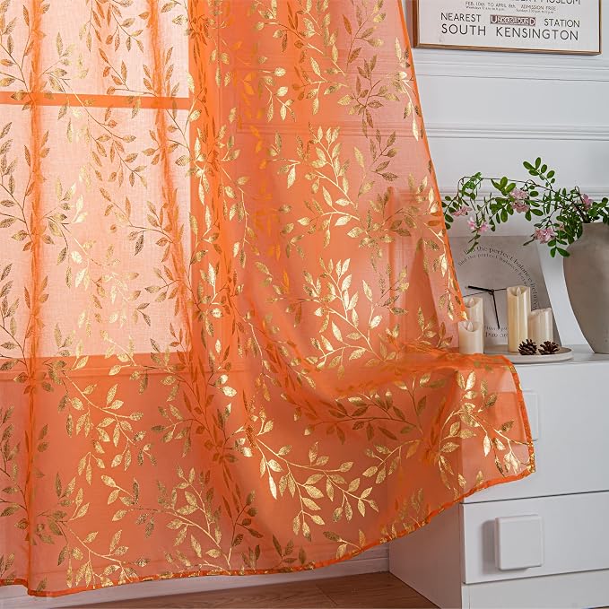 Sutuo Home Orange Sheer Curtains - Image 7