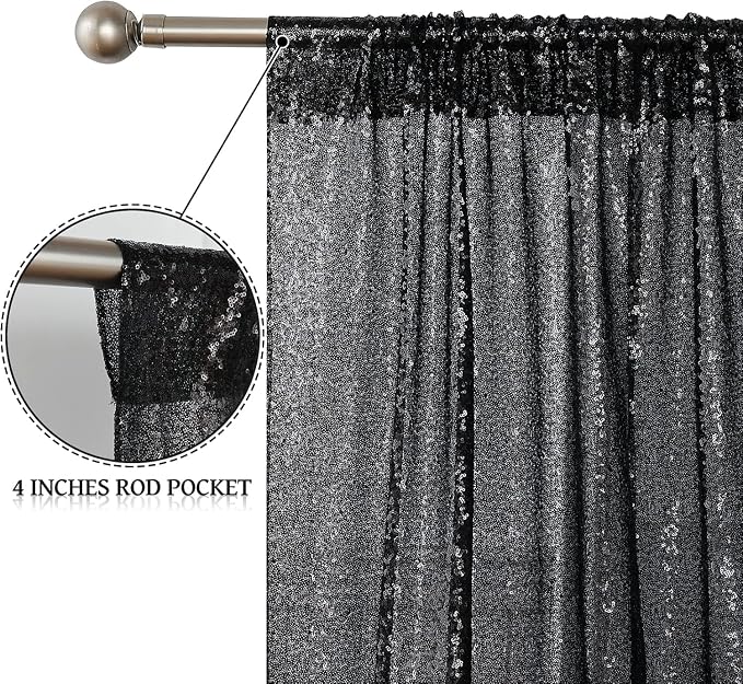 Sugargirl Black Sequin Backdrop Curtain 7FTx7FT Glitter Black Background Drapes - Image 5
