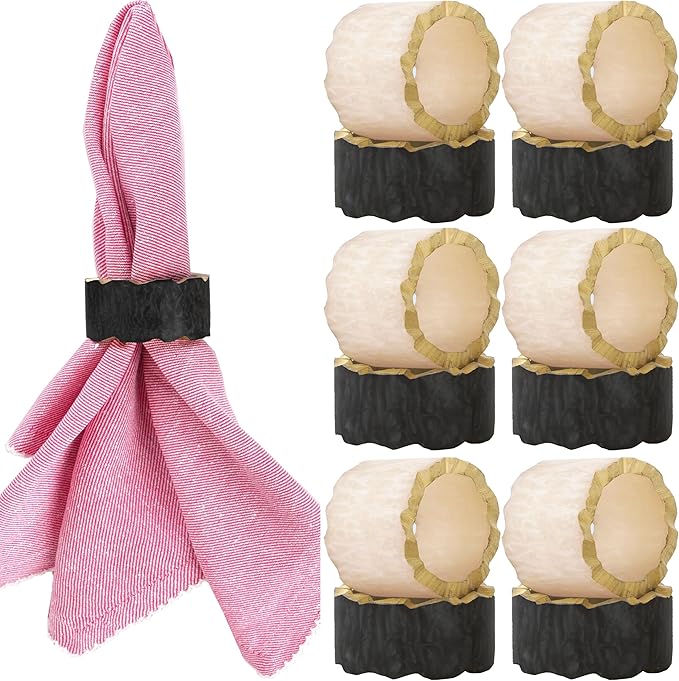 12 Pcs Rustic Epoxy Resin Napkin Rings - Napkin Holders for Parties, Dining, Family Gatherings, Weddings, Holidays, Décor, Gifting - Durable Tabletop Decor (Ivory Black) - CLEENTABLE