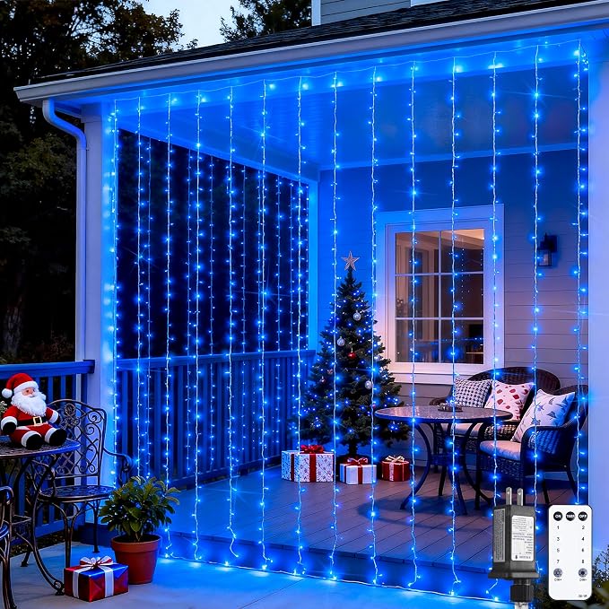 JMEXSUSS 300LED Blue Curtain Lights, 9.8x9.8ft String Lights Indoor Outdoor | by JMEXSUSS