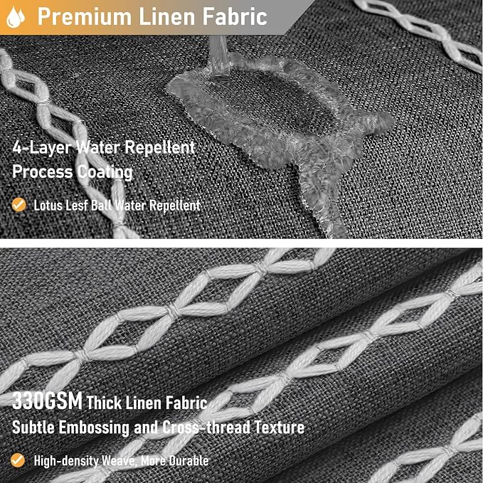 60x72 Boho Farmhouse Linen Heavy Duty Shower Curtain, Charcoal Grey | Narrow - Image 4