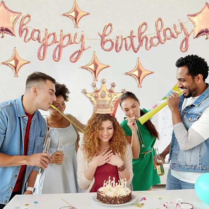 Rose Gold Happy Birthday Balloons Banner 18 Inch Script/Cursive Foil Mylar - Image 2