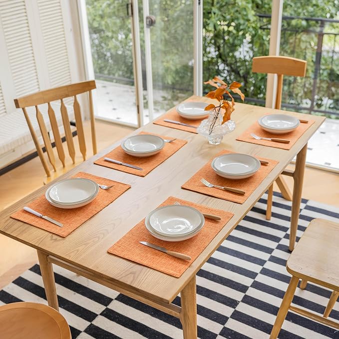 Demetex Orange Placemats Set of 6 Linen Place Mats Modern Washable Table Plate - Image 6