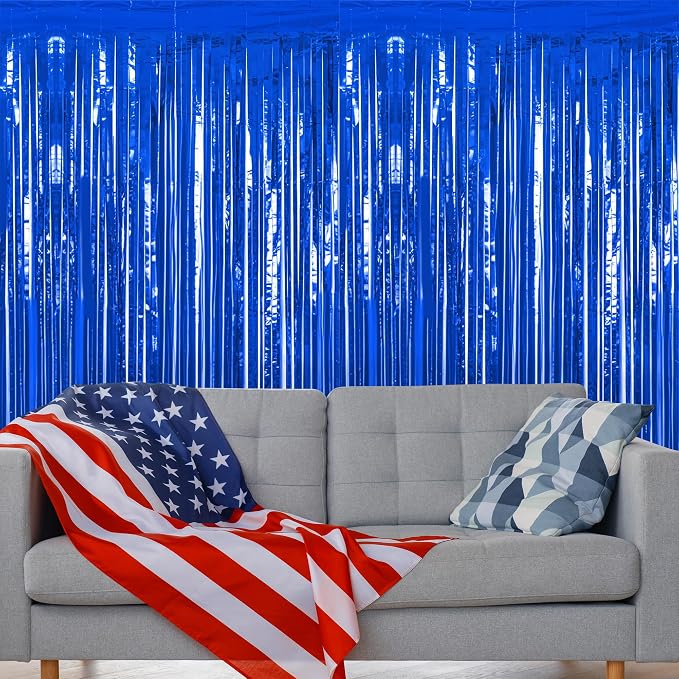 ZATAYE 8 Pack Dark Blue Foil Curtain Streamer Decorations | Dark blue, Metallic - Image 5