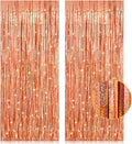 2 Pack 3.2ft x 8.2ft Rose Gold Foil Fringe Curtain Backdrop, Metallic Tinsel by welcomePIGETALE