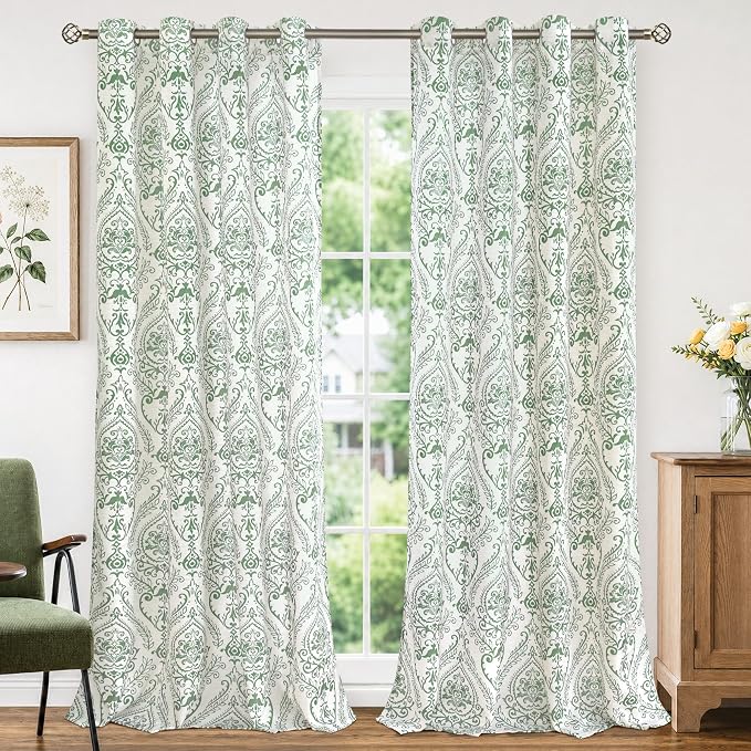 Linen Curtains 90 inches Long for Living Room, Vintage Damask Flower Pattern - Image 2