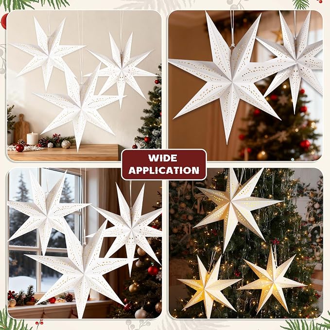 Large Paper Star Lanterns with Lights, 3D 7 Pointed Christmas Paper Lanterns - Image 8