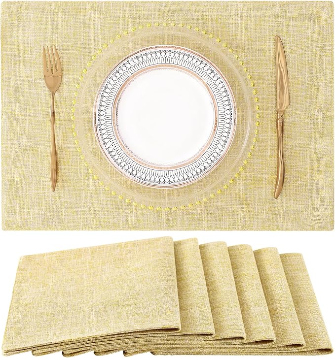Faux Cotton Linen Placemats Set of 6, Cloth Washable Farmhouse Dining Table Mats by homing