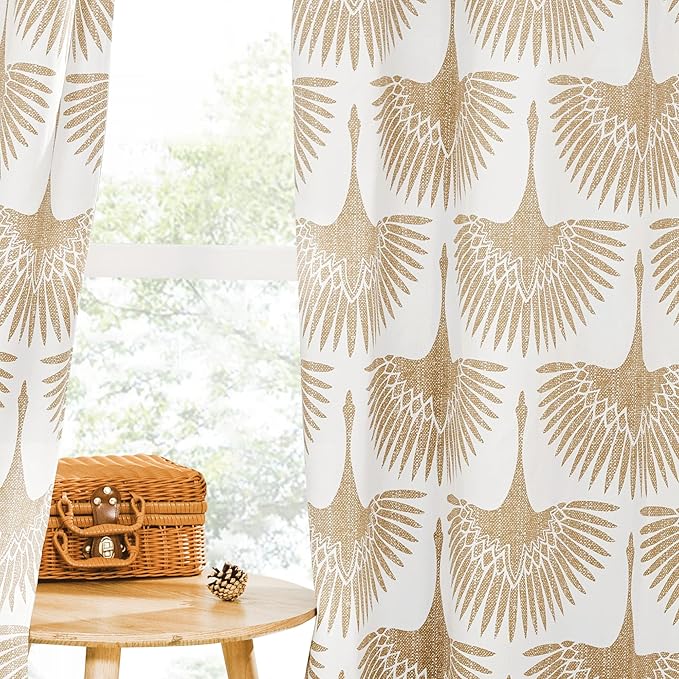KGORGE Blackout Curtains Geometric Bird Pattern 52" x 120" Taupe 2 Panels | by KGORGE