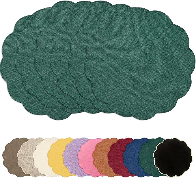 AHHFSMEI Round Faux Linen Placemats Set of 6 Heat Resistant Non-Slip Stain by AHHFSMEI