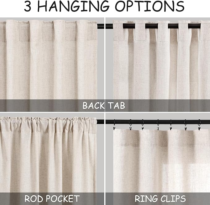 Beige Linen Semi Sheer Curtains 72 Inch Length - Image 3