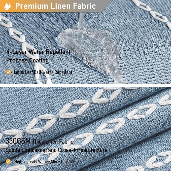 Blue Boho Farmhouse Linen Heavy Duty Cloth Shower Curtain Set, 72x72 | 330GSM - Image 4