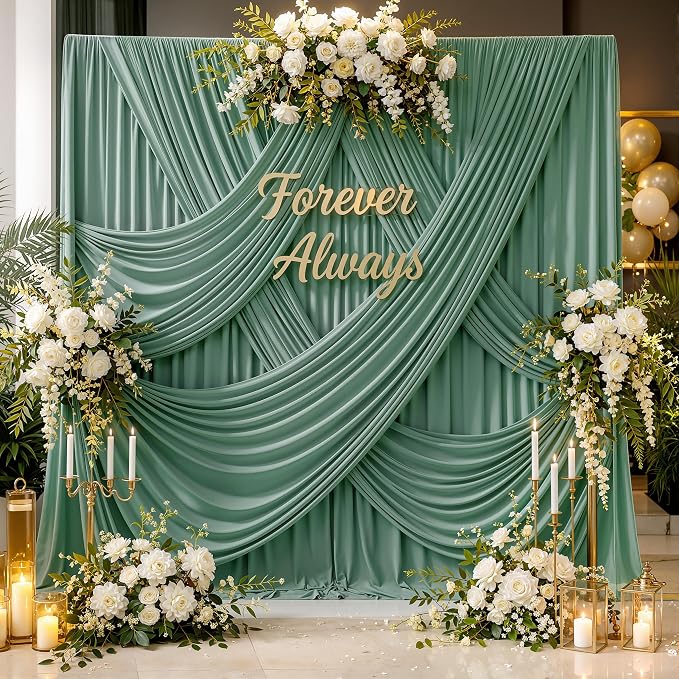 12ft x 10ft Grayish Green Backdrop Curtains by CO-AVE