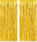 2 Pack 3.2ft x 8.2ft Gold Metallic Foil Curtains, Big Laser Glitter Fringe Rain by welcomePIGETALE