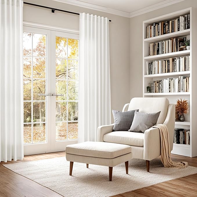 Extra Long Beige White Curtains 108 Inch Length 2 Panels Set - Image 6