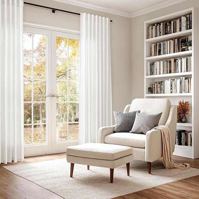 Beige White Linen Curtains 80 Inch Length - Image 6