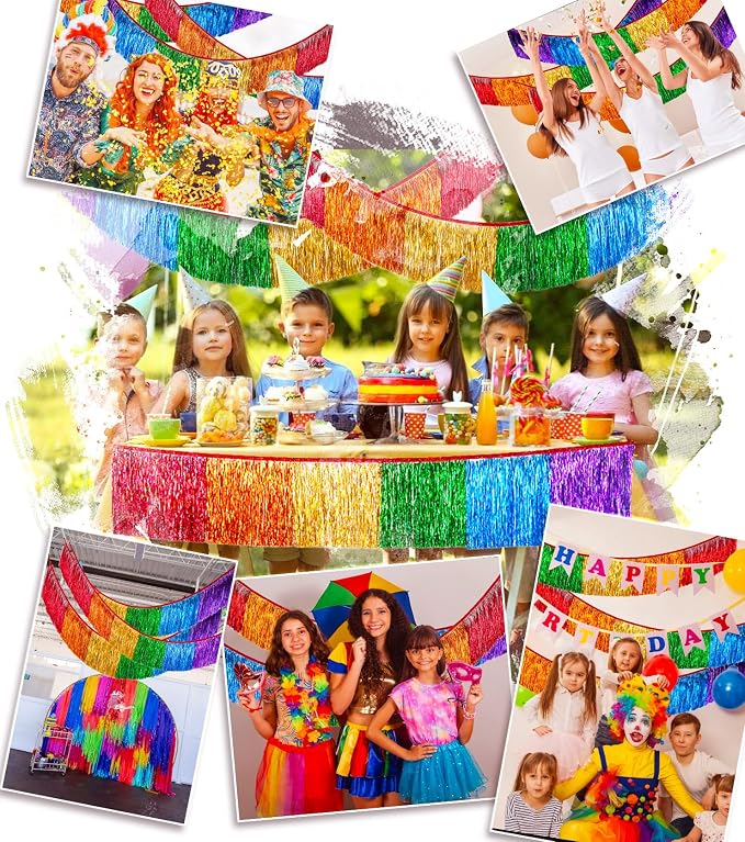 Dense Rainbow Colorful Fringe Banner Tassel Garland Party Decor, 2 Pack | - Image 3