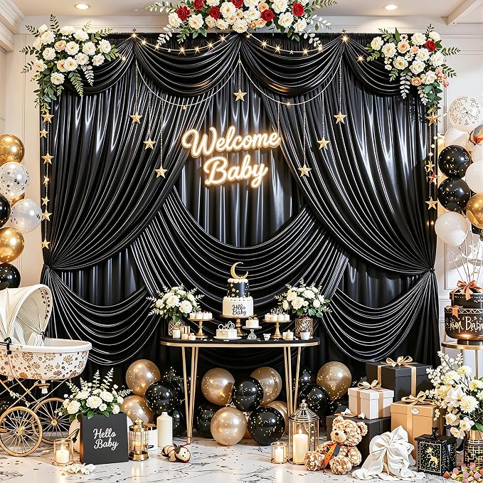 30x10ft Black Glitter Backdrop Curtain - Image 6