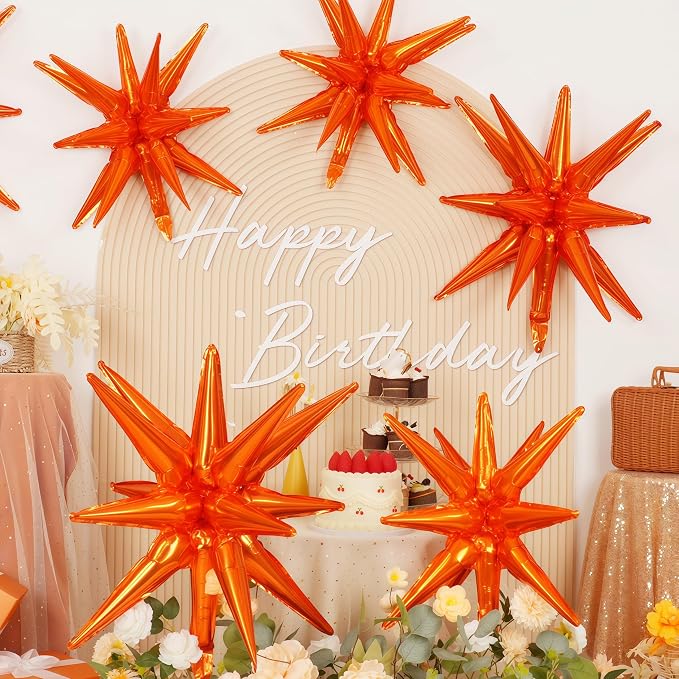 9Pcs Orange Star Balloons, Large Explosion Star Foil Balloons, Metallic Orange - Image 4