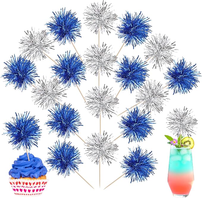 40 PCS Foil Firework Cupcake Toppers Sparkle Tinsel Cupcake Picks Fireworks - Image 8