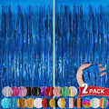 Blue Metallic Tinsel Foil Fringe Curtains, 2 Pack 3.3x8.3 Feet Party Streamer by NUWDHP