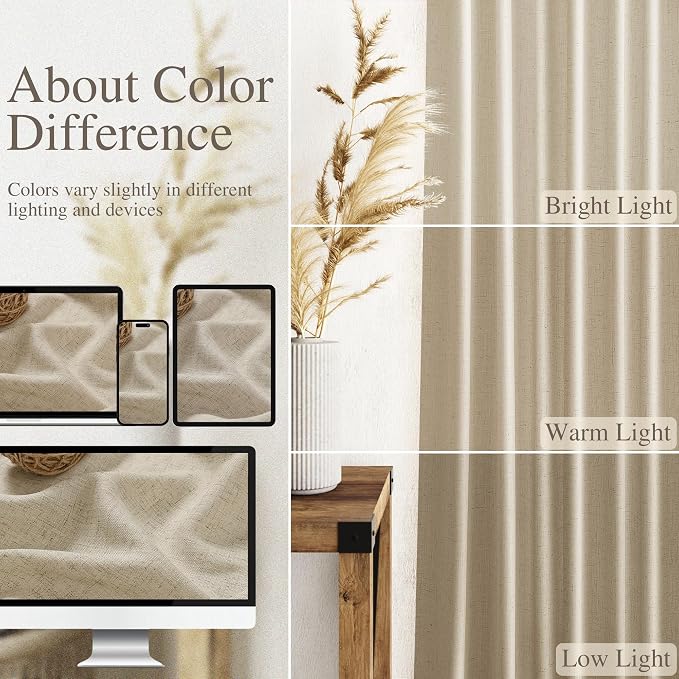 Eggshell Beige Curtains for Living Room 72 Inches Long Linen Blend Luxury Light - Image 3