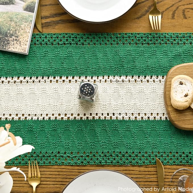 Artoid Mode Emerald Green Farmhouse Woven Table Runner 12x120 Inch | Holiday - Image 3